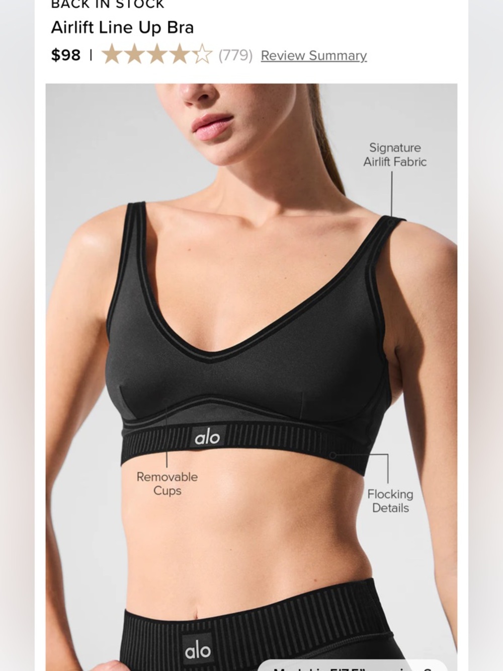 ALO Yoga Black V-Neck Airlift Sports Bra airlift line up bra M